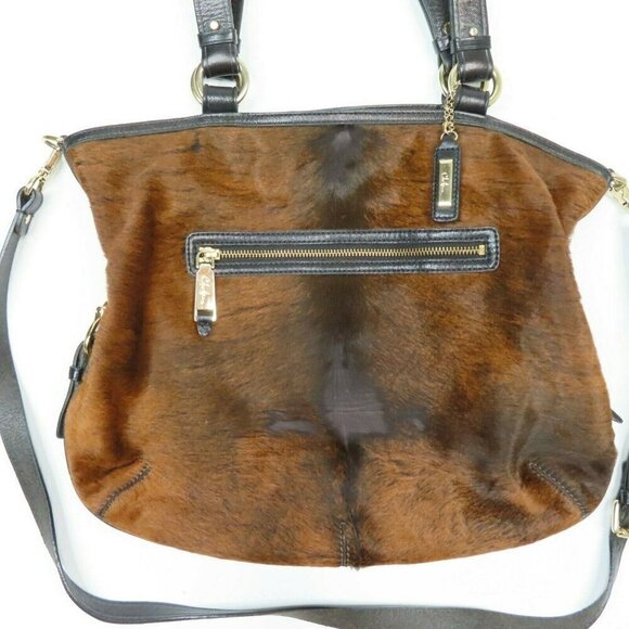 Cole Haan Tantivy Chestnut Brown Haircalf Cowhide Shoulder Bag Purse Handbag - Picture 2 of 9